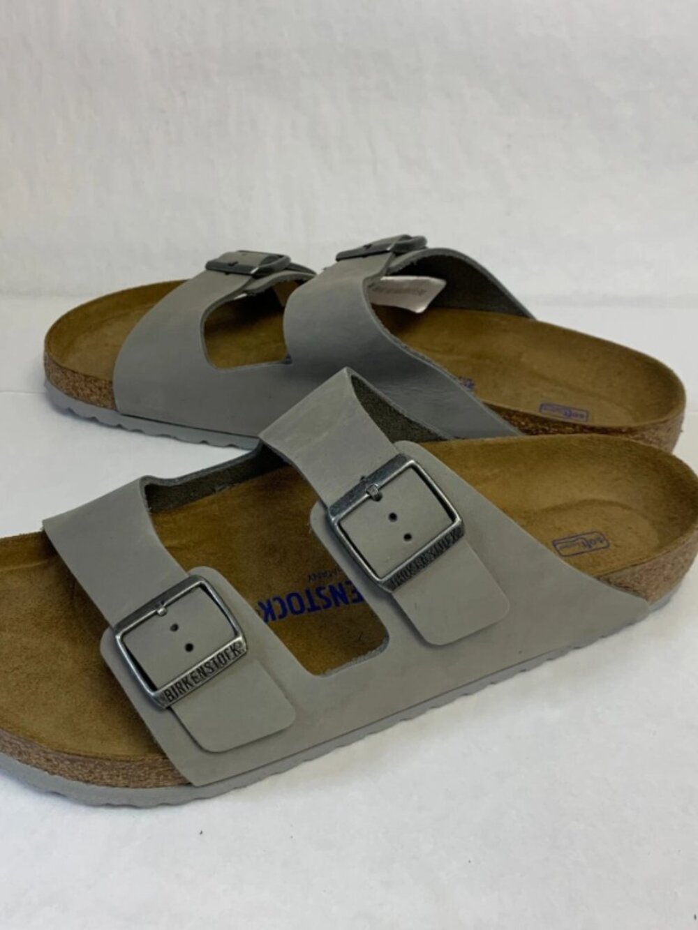 Birkenstock Arizona Dove Gray Nubuck Leather Soft Footbed Regular Width Sandals - Picture 3 of 5